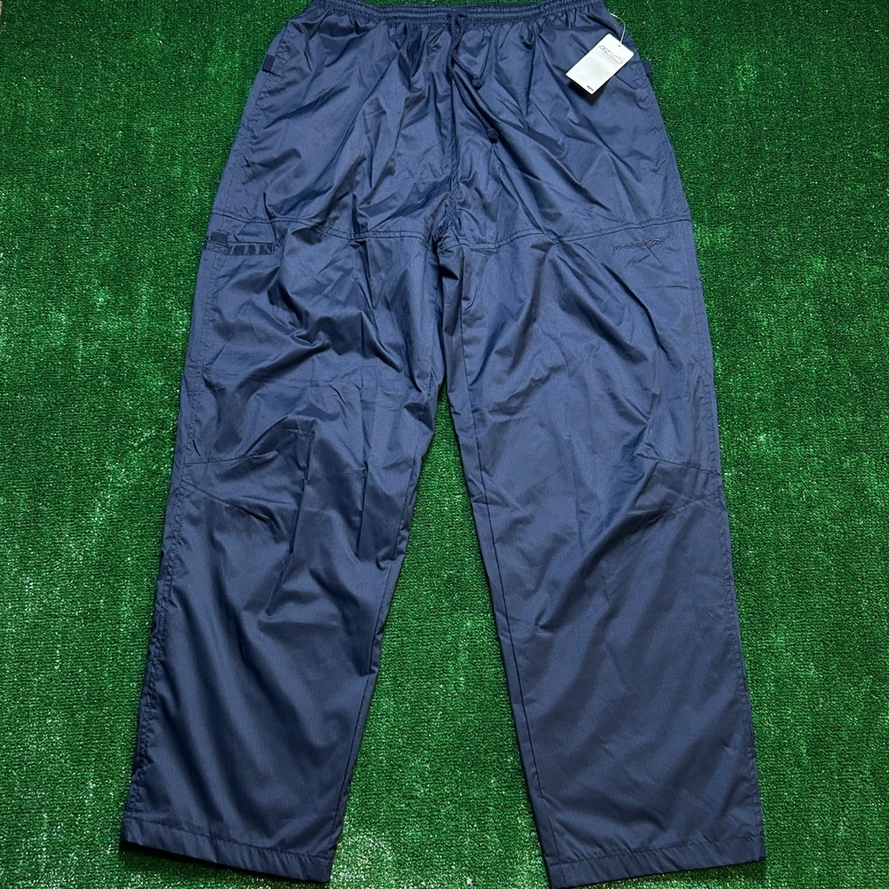 Vintage 90s Reebok Open Bottom Hem Nylon Windbreaker Track Pants Taiwan Navy XL
